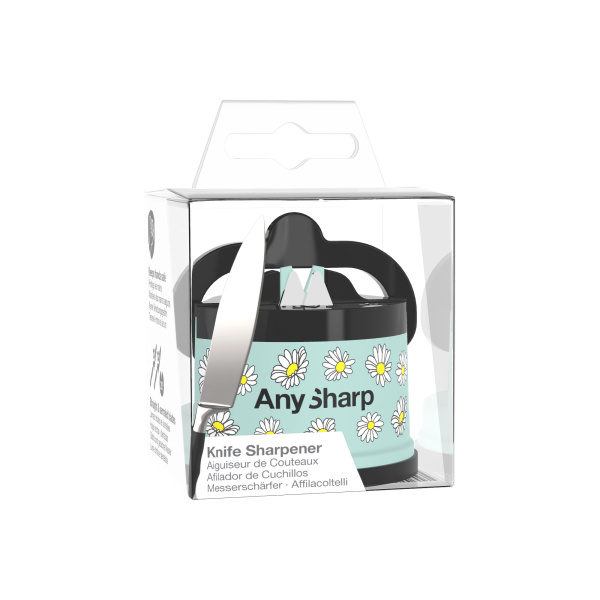 Точилка для ножей AnySharp ELITE пластиковый корпус (Матовый голубой, принт ромашки)